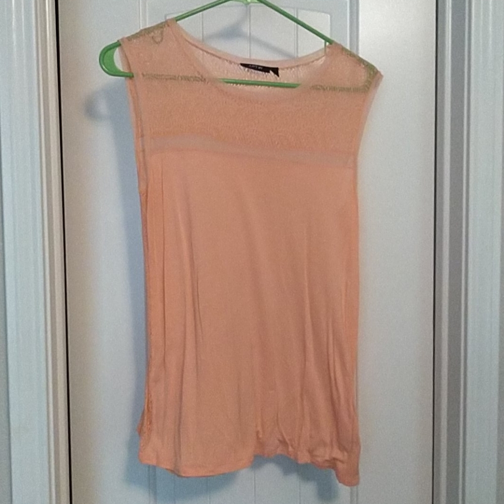 APT 9 Peach sheer lace top.  Small